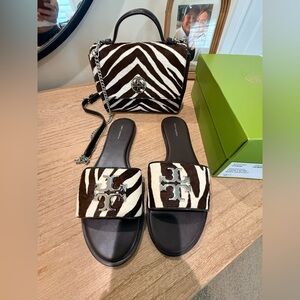 Tory Burch SET Zebra Print Slide Sandals & Matching Bag - WILL SEPARATE
